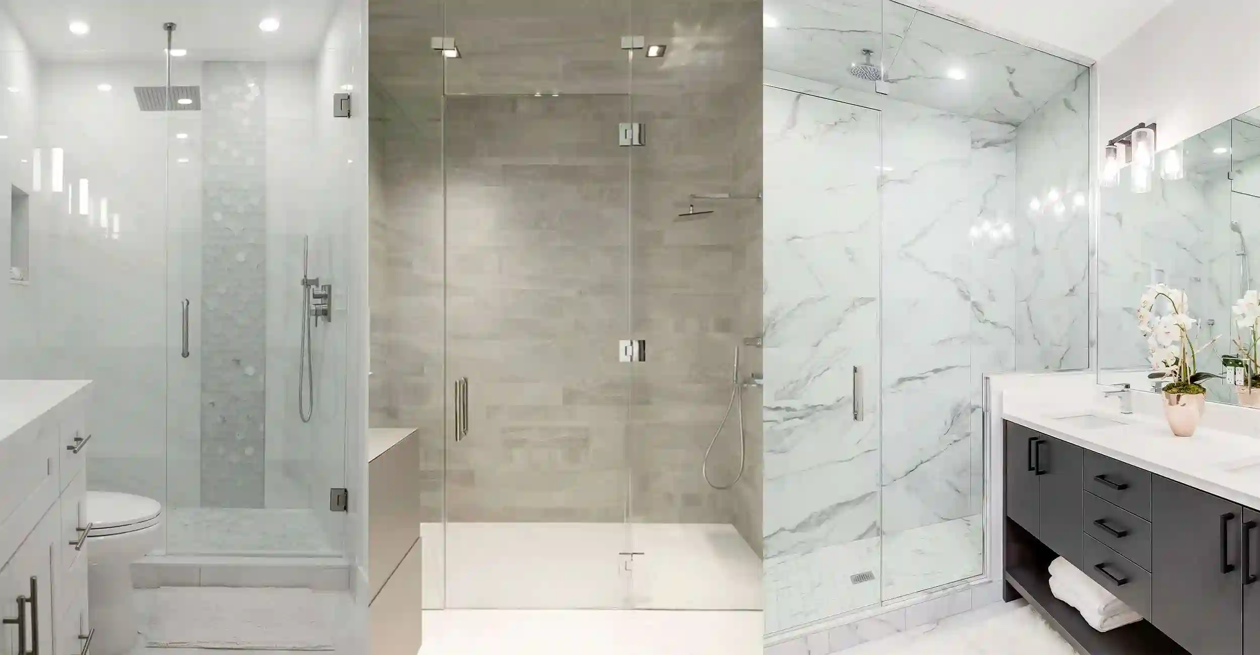 Modern glass shower enclosure in elegant bathroom